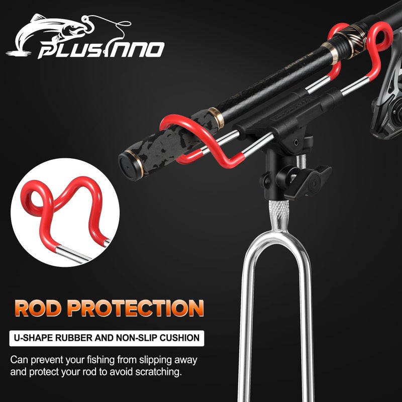 PLUSINNO Fishing Rod Holders for Bank Fishing - 360 Adjustable, Rust-Proof, Rod Protection, Easy to Carry, Fits Most Rods, Red and Black - Image 4